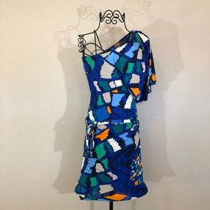 French Connection Blue Mosaic One Shoulder Dress